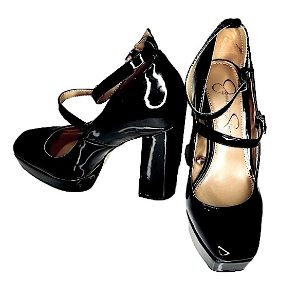 Jessica Simpson | Shoes | Jessica Simpson Keyon Black Faux  Jessica Simpson Keyon Black Faux Patent Leather Platform Block Heels, Size 5.5